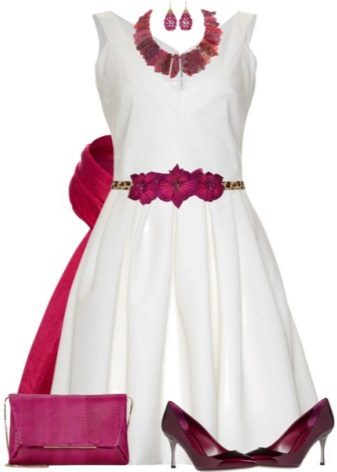 Milk dress and burgundy accessories