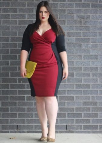 Combined Red and Black Full Sheath Dress