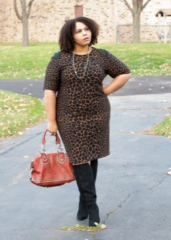 Suede black leopard sheath dress for obese women