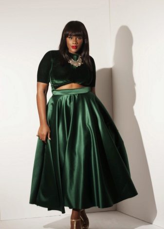 Velvet evening dress for obese women with a high waist