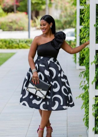 One shoulder evening dress with high waist for obese women