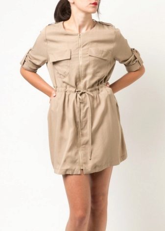 Cotton dress safari beige color on the drawstring