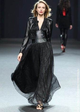 Evening dress in the style of rock chiffon and leather