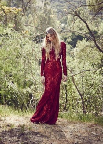 Lace transparent burgundy dress to the floor