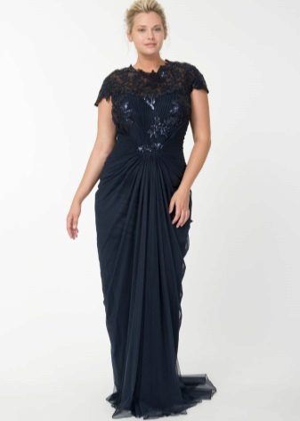 Chiffon long dress with lace for the full