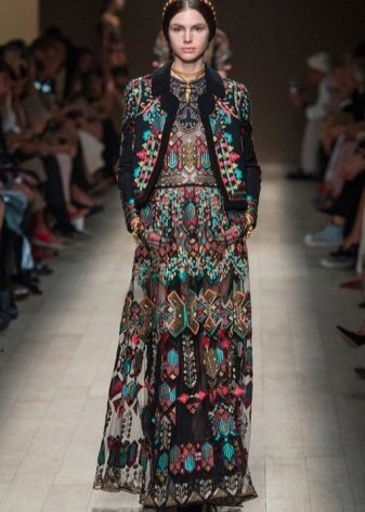 Dark green dress with vest in Russian style