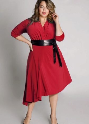 Red A-line knit dress for obese women