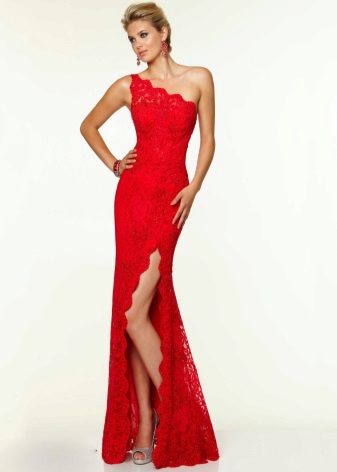 Red asymmetrical one-shoulder dress