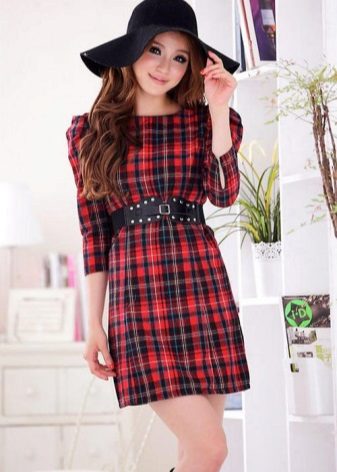 Elegant red dress in black checkered tartan