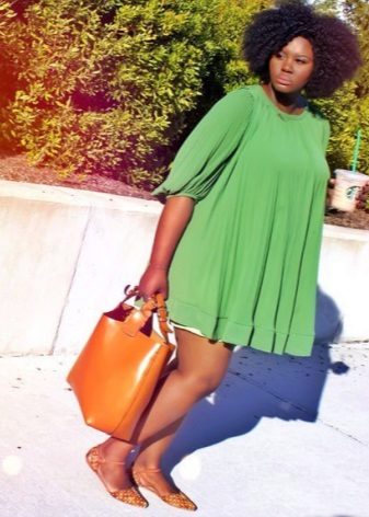 Green short dress-tunic for obese women