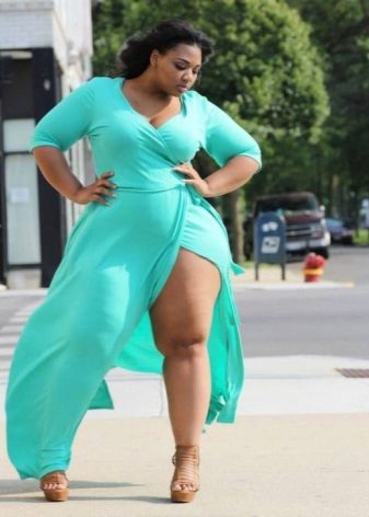 Long summer turquoise wrap dress for obese women