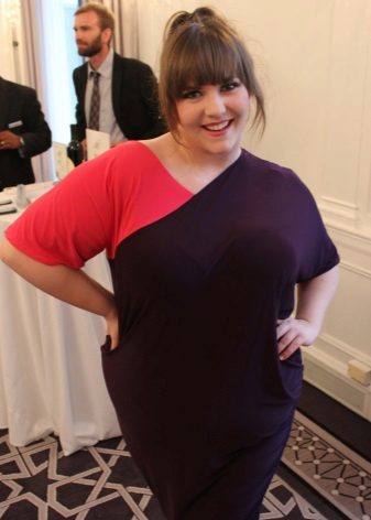 Office dress of direct cut combined from two fabrics for full