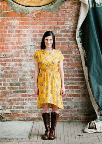 Stapled Yellow Dress with Printed Dress