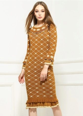 Knitted warm dress with small frills