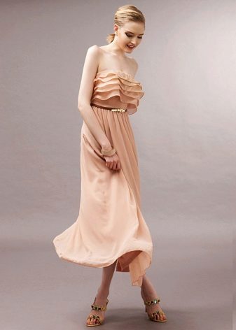 Bustier dress with small ruffles on the chest