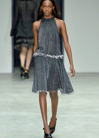 Gray A-line Dress with American Armhole