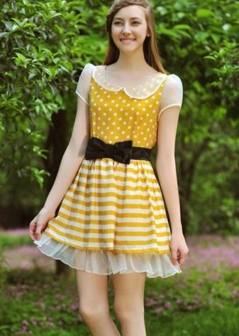 Yellow Polka Dot Dress with Black Belt