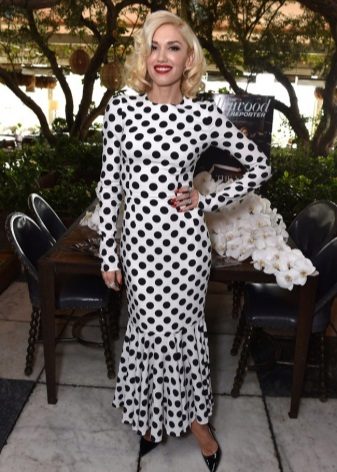 White long dress with black polka dots