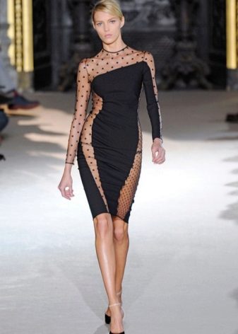 Black evening dress stocking with black polka dots