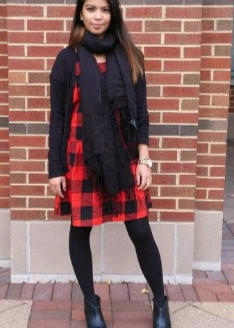 Black accessories for a dress in a red-black check