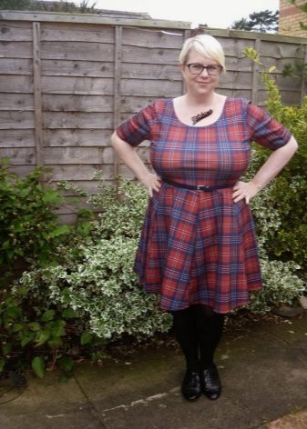 Red check dress with a high waist for obese women