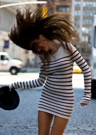 Warm short striped knit dress