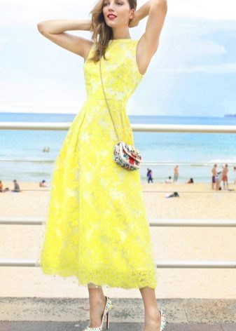 Long yellow flared dress