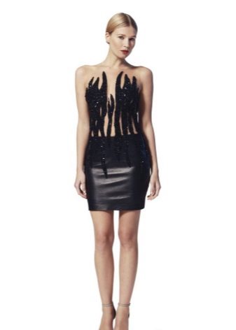 Dress with leather skirt