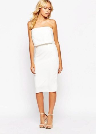 White bandeau dress with narrow midi skirt
