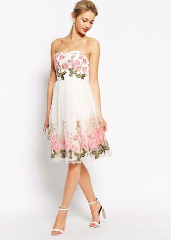White Floral Print Bandeau Dress
