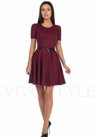 Burgundy short dress with a skirt the sun