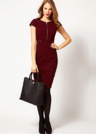 Burgundy dress in military style medium length