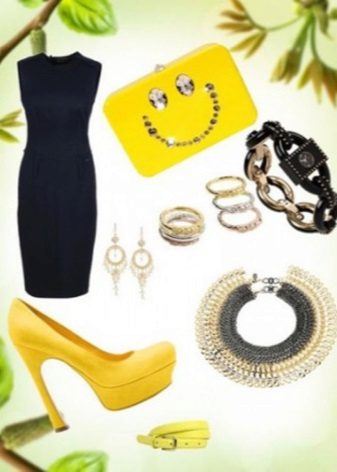 Yellow accessories to black dress-case
