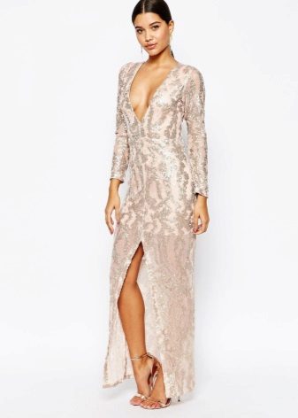 Beige shiny dress to the floor