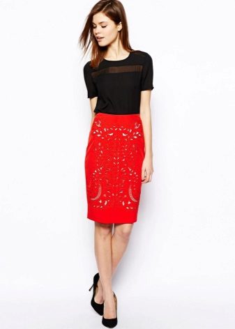 Red pencil skirt