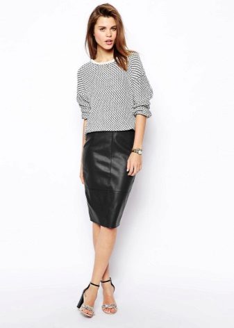 Black leather pencil skirt