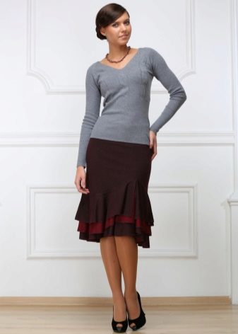  pencil skirt with frills of different colors