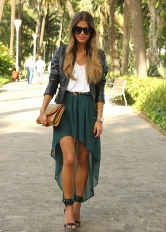 Asymmetrical skirt and heeled sandals