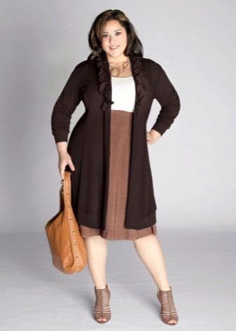 beige pencil skirt with cardigan for obese women