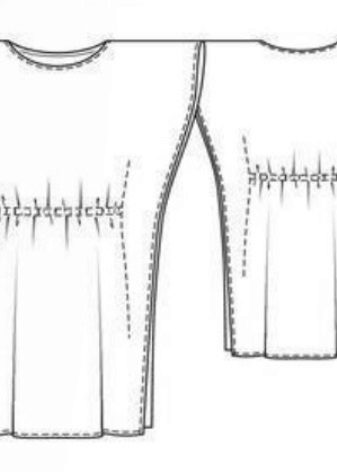 Technical drawing of a straight dress with a bat sleeve