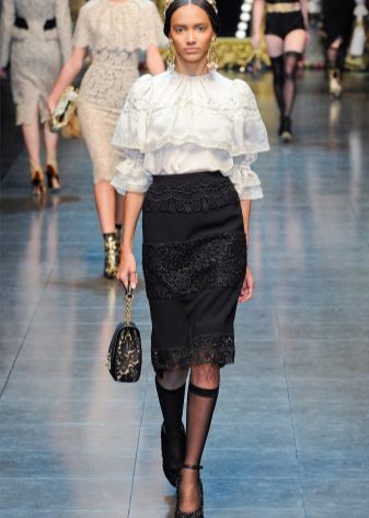 lace pencil skirt and frill blouse