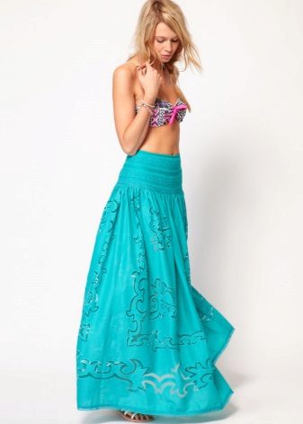 Summer skirt to the floor rich turquoise color