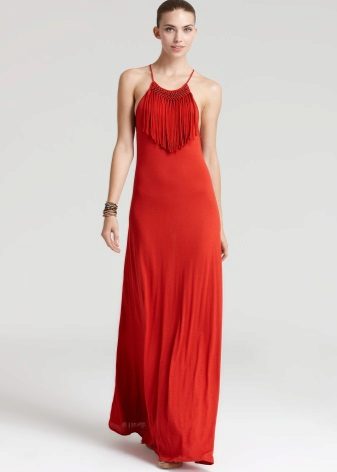 Dress with fringe on the chest