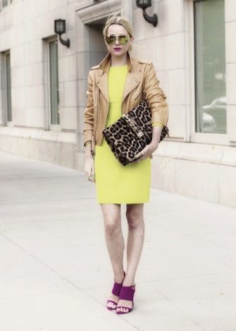 Salad dress with brown leather jacket