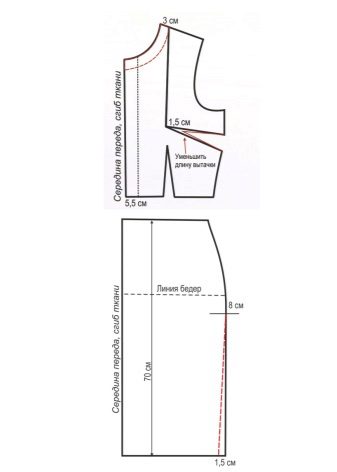 Pattern front of the dress with sleeves