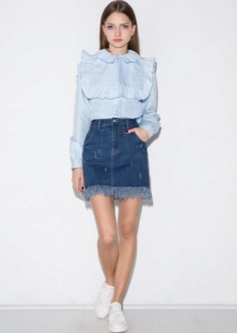 Fringed denim skirt