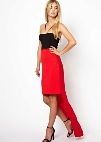 Red skirt with chiffon train