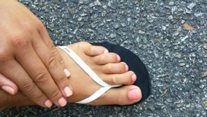 Original design options for a peach-colored pedicure