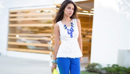 What can I wear with blue pants?