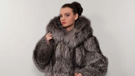 Fur coat from a silver fox with a hood